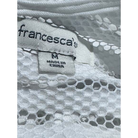 Francesca's A-Line Mini Dress M White Striped V Neck Sleeveless Lace‎ Trim Mesh - Picture 6 of 9